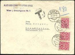 ÖSTERREICH 1951 (22.3.) Viol. 3L: ALLIED HIGH COMMISSION PERMIT OFFICE/FOR GERMANY/Wien I.. (mittig Gering Undeutl.) 1K- - Other & Unclassified
