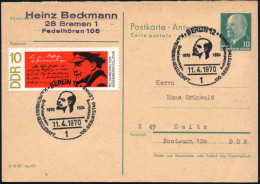 1 BERLIN 12/ ..Ausstellung/ 100. GEBURTSTAG LENINGS 1970 (11.4.) West-berliner SSt Auf DDR-Antwort-P 10 Pf. Ulbricht! (M - Karl Marx