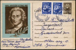 RUMÄNIEN 1963 (27.11.) 30 B. BiP Staatswappen, Braun: J. J. ROUSSEAU/ 1712 - 1778 + Zusatzfrankat. (kl. Randbräunung, Bu - Other & Unclassified