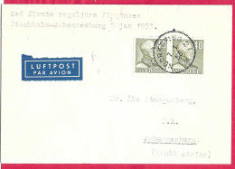 SVERIGE - FIRST REGULAR FLIGHT  FROM STOCKHOLM  TO JOHANNESBURG *8.1.1953* ON AIR MAIL COVER - Lettres & Documents