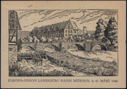 HANN.MÜNDEN/ Europa-Bund/ Europa-Union/ Landestag Niedersachsen 1948 (8.3.) Seltener SSt Auf Entspr. Sonder-Kt.: EUROPA- - Autres & Non Classés