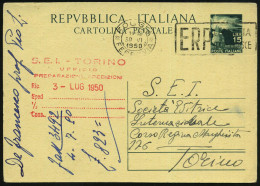 ITALIEN 1950 (30.6.) Seltener MWSt: FOGGIA/FERROVIA/E R P /L'ITALIA/RICOSTRUISCE (Text Rechts) Bedarfs-Inl.-Kt. - EUROPA - Other & Unclassified