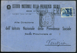 ITALIEN 1950 (1.10.) Seltener MWSt.: MODENA/FERROVIA/ E R P  L'ITALIA/RICONSTRUISCE , Klar Gest.Inl.-Dienst-Bf. - EUROPA - Sonstige & Ohne Zuordnung