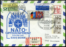 5300 BONN 1/ NORDATLANTISCHE GIPFELKONFERENZ 1982 (9.6.) SSt = NATO-Stern / Bundeshaus + 100 Pf. NATO U.a. Auf PU Burgen - Autres & Non Classés