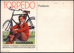 Frankfurt/ Main-Rödelheim 1929 Künstler-Color-Reklame-Ak.: TORPEDO/FAHRRÄDER..WEILWERKE AG. (Mann Sitzt Vor Fahrrad) Sig - Autres (Terre)
