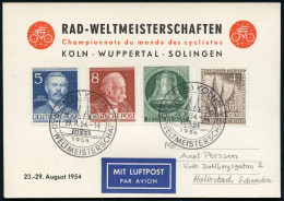 (22c) KÖLN/ RAD-WELTMEISTERSCHAFT 1954 (29.8.) SSt (Kölner Dom) Auf  Besserer Berlin-Frankatur (Mi. + 32.- EUR) Zweifarb - Sonstige (Land)