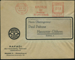 MÜNCHEN/ 8/ RAFADI/ Der/ Deutsche/ Fahrradschutz 1938 (20.8.) AFS Francotyp Auf Dekorativem Reklame-Bf.: RAFADI Rad-Vers - Sonstige (Land)