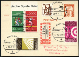 8 MÜNCHEN 2/ OLYMP.SPIELE/ RADFAHREN/ A 1972 (26.8.) SSt = Piktogramm Radsport Mehrfach + Sonder-RZ: 8 München 2/aa/OLYM - Otros (Tierra)