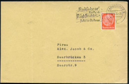 SAARBRÜCKEN 2/ A/ Radfahrer!/ Halte D./ Rückstrahler/ Stets In Ordnung! 1936 (8.12.) MWSt = Rückstrahler , Klar Gest. (B - Andere (Aarde)