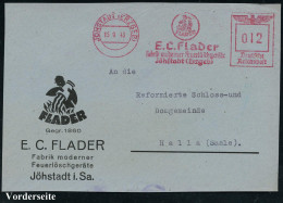 JÖHSTADT (ERZGEB)/ E.C.Flader/ Fabrik Moderner Feuerlöschgeräte 1943 (15.9.) AFS Francotyp = Feuerwehr-mann Gießt Wasser - Bombero