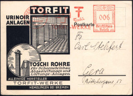 HEMELINGEN/ Toschi/ TORFIT-WERKE 1936 (16.10.) AFS Francotyp (Monogr.) Dekorative Reklame-Kt.: Urinoir, Schornstein-Abga - Firemen