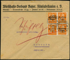 MÜNCHEN/ * 2 BA/ B 1921 (24.8.) 1K-Brücke Auf Vordruck-Bf.: Wirtschafts-Verband Bayer. Filmfabrikanten E.V. , 4x 10 Pf.  - Kino