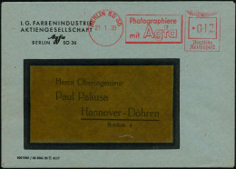 BERLIN SO 36/ Photographiere/ Mit Agfa 1938 (21.1.) AFS Francotyp Klar Auf Firmen-Bf.: I.G. FARBENINDUSTRIE AG., Agfa (D - Fotografie