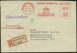 (1) BERLIN-FRIEDENAU 1/ ASKANIA-WERKE AG/ ..SEIT 1871/ ..FREINMECHANIK U.OPTIK 1952 (4.4.) AFS Francotyp 050 Pf. (Firmen - Photography