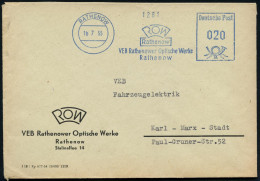 RATHENOW/ ROW../ VEB Rathenower Optische Werke 1958 (18.7.) Blauer AFS Francotyp = DDR-Dienstfarbe! (Logo) Motivgl. Firm - Photography