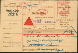 STUTTGART/ 10/ MARWITZ & HAUSER/ Marhaus 1937 (13.12.) AFS Francotyp "Reichsadler"  023 Pf. = Brille + Viol. 1L: Zurück  - Photographie