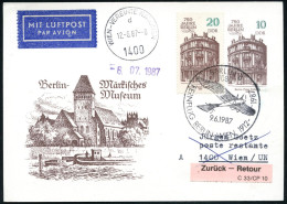 1080 BERLIN 8/ FERNFLUG BERLIN-WIEN 1912.. 1987 (9.6.) Jubil.-SSt = Rumpler "Taube" Auf Sonder-P 10 Pf. "750 Jahre Berli - Sonstige (Luft)