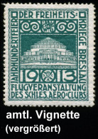 Breslau 1913 2 Verschied. Reklame-Vignetten, Grün U. Braun: FLUGVERANSTALTUNG DES SCHLES. AERO-CLUBS (Jahrhundert-feier  - Other (Air)