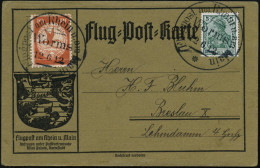 Worms/ Flugpost Am Rhein U.Main 1912 (12.6.) Seltener SSt A. EF 5 Pf. Germania + 1x A. 10 Pf. Flugpost "Rhein-Main" (Mi. - Andere (Lucht)