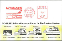 B.R.D. 1983 (5.10.) AFS: VORFÜHRSTEMPEL/POSTALIA/Airbus A310/Lufthansa (= Airbus A 310) Seltene Postalia-Musterkarte (=  - Autres (Air)