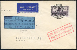 SAARGEBIET 1929 (16.7.) 50 C. Flp., EF (Mi.126EF + 18.- EUR) + Bl. Erstflug-Label: 1. Flug.. Saarbrücken - Karlsruhe..,  - Sonstige (Luft)