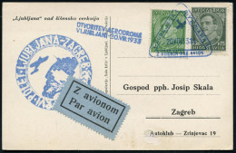 JUGOSLAWIEN 1933 (20.8.) Erstflug Ljubljana - Zagreb , Blauer Dreiecks-SSt + Blauer LPZ + 2L., Monochrome Erstflug-Foto- - Other (Air)