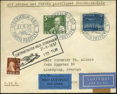 SCHWEDEN /  NORWEGEN 1937 (21.6.) Erstflug-Bf.: Stockholm - Oslo - Stockholm, 2-Länder-Frankatur, (DNL) 3x Bl. SSt.: STO - Otros (Aire)