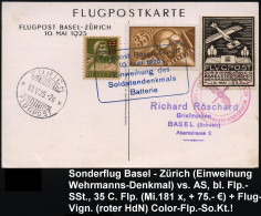 SCHWEIZ 1925 (10.5.) Sonderflug: Basel - Zürich (Pilot Koepke) Mit Flp-Marke 35 C., (Mi.181 U.a., + 75.- EUR) + Flp.-Spe - Andere (Lucht)