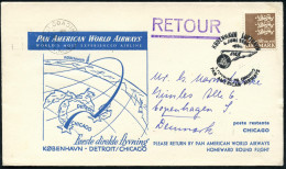 DÄNEMARK 1954 (6.6.) Erstflug (PAA): Kopenhagen - Chicago (rs. AS) SSt: KÖBENHAVN LUFTHAVN/PAA/1.FLYVNIG.., + 1L: RETOUR - Other (Air)