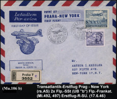 TSCHECHOSLOWAKEI 1946 (17.6.) Erstflug (PAA): Praha - New York, 2x Flp.-SSt.: PRAHA 7 LETECKA POSTA/b/I. LET/ PRAHA - NE - Autres (Air)