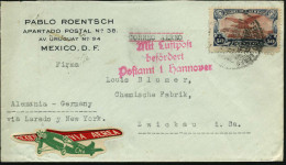 MEXICO 1932 (Dez.) 50 C. Flp., EF = Karakara + Roter 3L: ML/b/Postamt 1 Hannover Auf Übersee-Flp.-Bf. Aus Mexico (EF Flp - Other (Air)