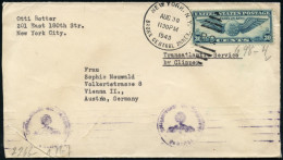 U.S.A. 1940 (30.8.) 30 C. "Transatlantik", EF (1K: NEW YORK,N.Y./BRONX..) Rs. Viol. OKW-Zensur-BdMaSt + Klebestreifen "e - Other (Air)