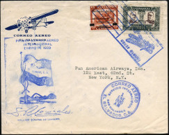 EL SALVADOR 1930 (1.1.) Erstflug-Bf.: San Salvador - New York (rs. Bl.AS) Blauer FaWSt.: CORREO AEREO/SAN SALVADOR (Dopp - Other (Air)