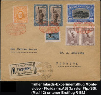URUGUAY 1925 (25.8.) Inland-Experimental-Flug: Montevideo - Florida (AS) 3x Roter SSt.: CORREO AEREO/ MONTEVIDEO (Muller - Sonstige (Luft)