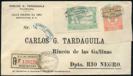 URUGUAY 1925 (24.9.) Erstflug: Montevideo - Rincon , 45 C. Flp.-Sondermarke! (Mi.313 U.a.) Blauer Zier-SSt: MONTEVIDEO/  - Andere (Lucht)