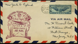 U.S.A. 1939 (24.6.) Transatlantik-Erstflug-Bf.: FAM 18 USA - England - USA , EF 30 C. "Trans-Atlantic" + Amtl., Viol. Hd - Sonstige (Luft)