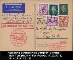 KÖLN/ A/ LUFTPOSTAMT 1931 (5.5.) 1K-Brücke Auf Frage-P. 8 Pf. Ebert + Adler 2x 15 Pf. U. 50 Pf. Etc., Katapultflug D. "B - Otros (Aire)