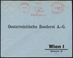 BREMEN/ 1/ D.D.G. "Hansa" 1936 (2.11.) AFS Francotyp = Reedereiflagge = Reederei Des Katapultdampfers "Westfalen", Rs. A - Other (Air)