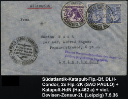 BRASILIEN 1936 (7.5.) 2K: SAO PAULO/CORREO AEREO + Schw. Katapult-HdN: SAT/BRASIL - EUROPA + Viol. 2L: Von D.Devisen-nac - Other (Air)