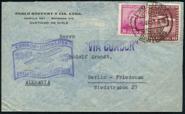 CHILE 1937 (9.7.) Flp. 10 P. U.a., Flp.-1K:  CORREO AEREO SANTIAGO + Viol. 1L: "VIA CONDOR" + Katapult-Jubil.-HdN: CONDO - Andere (Lucht)