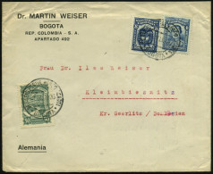 KOLUMBIEN 1926 (1.11.) 1K-Steg: SERVICIO POSTAL AEREO SCADTA 2x Auf Freimarken 4 C. U. 8 C. U. 50 C. Scadta, Dkl.-grün ( - Andere (Lucht)