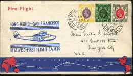 HONGKONG 1937 (29.4.) Erstflug (P.A.A.): Hongkong - San Francisco (rs. AS) Frankatur 2.80 $ (Mi.121/22, 124) 2x 2K: HONG - Other (Air)