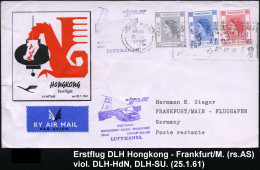 HONGKONG 1961 (25.1.) Erstflug-SU.: DLH Hongkong - Cairo - Frankfurt/M. (rs. AS), , Dauerserie 25 C., 40 C. U. 65 C., Vi - Other (Air)