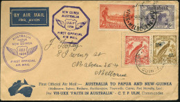 AUSTRALIEN /  NEUGUINEA 1934 (24.11.) Erstflug "Faith In Australia": Melbourne - Lae (Neu Guinea) - Melbourne (vs./rs.2  - Andere (Lucht)