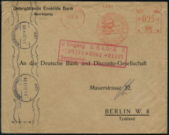 BERLIN C2/ LUFTPOSTAMT/ MLB 1933 (5.4.) Rote 1K-Brücke (Mi.F 9-09) Auf Zuschlagfreiem Ausl.-Bf. Aus Schweden (AFS: NORRK - Other (Air)