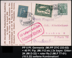 München /  Nürnberg 1922 (Mai) Zier-SSt: FLUGPOST/ NÜRNBERG  2x Auf PP 5 Pf. Germania, Grün: 26. Internat. Postwertz.-Au - Altri (Aria)