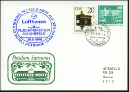 1189 BERLIN-SCHÖNEFELD/ C/ FLUGHAFEN 1990 (28.9.) 1K-Segment = Hauspostamt Flughafen Ost-Berlin + Blauer HdN: TAUFE..BOE - Autres (Air)