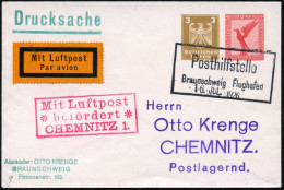 Braunschweig Flughafen/ Posthilfsstelle 1926 (16.7.) Seltener Ra.3 Mit Zugestempeltem Datum = Hauspostamt Flughafen (Mi. - Andere (Lucht)