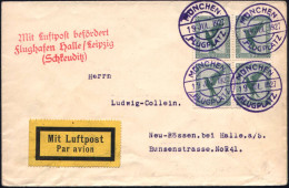 MÜNCHEN/ FLUGPLATZ 1927 (19.7.) Violette 1K-Brücke, Sonderform (Mi.A 48-01 B, Je 17,50 EUR) 4 X Klar Einzeln Auf 4er-Blo - Andere (Lucht)