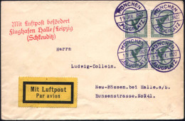 MÜNCHEN/ FLUGPLATZ 1927 (19.7.) Violette 1K-Brücke, Sonderform (Mi.A 48-01 B, Je 17,50 EUR) 4 X Klar Einzeln Auf 4er-Blo - Autres (Air)